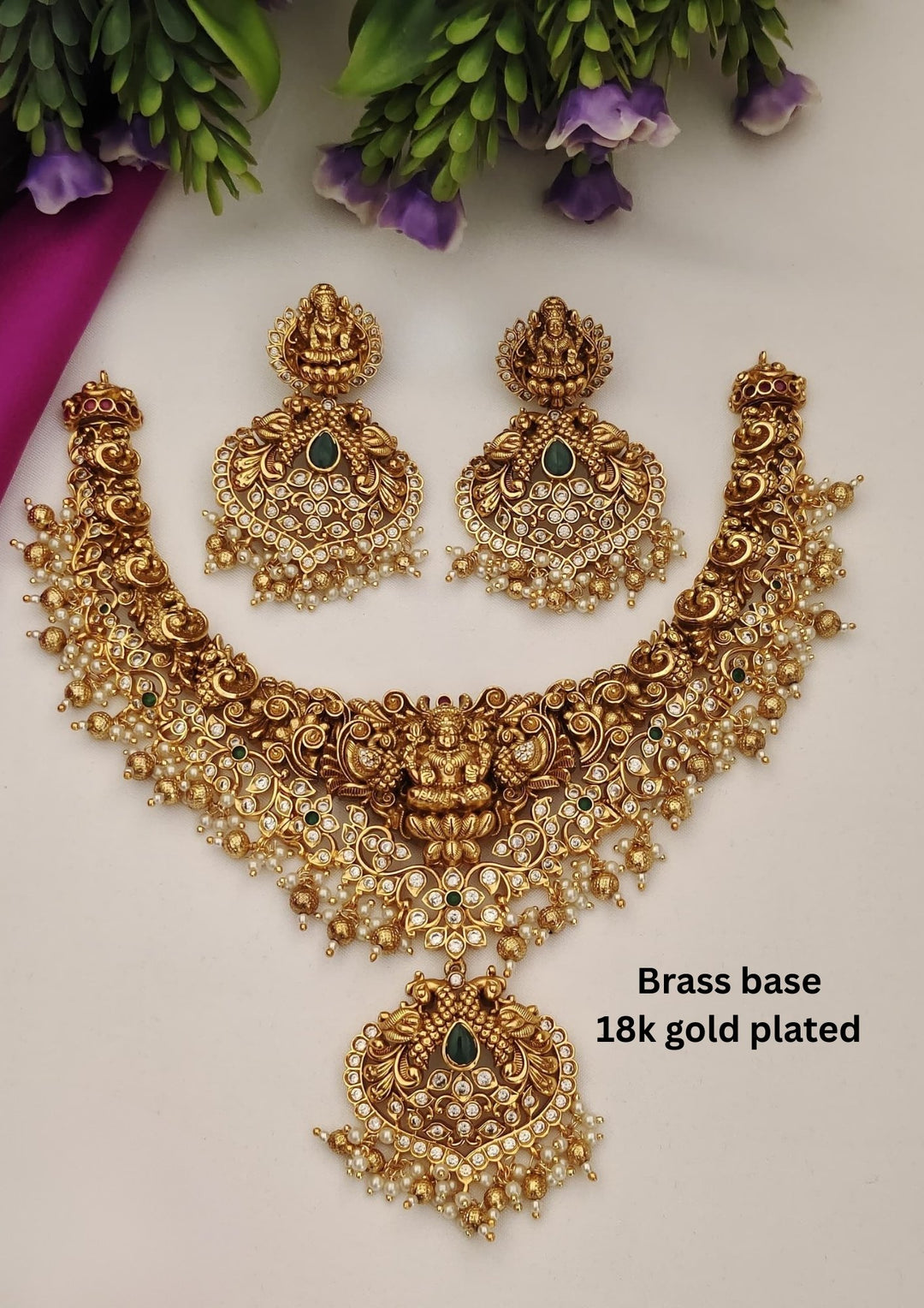 Kundan Temple Necklace with Earrings s450004