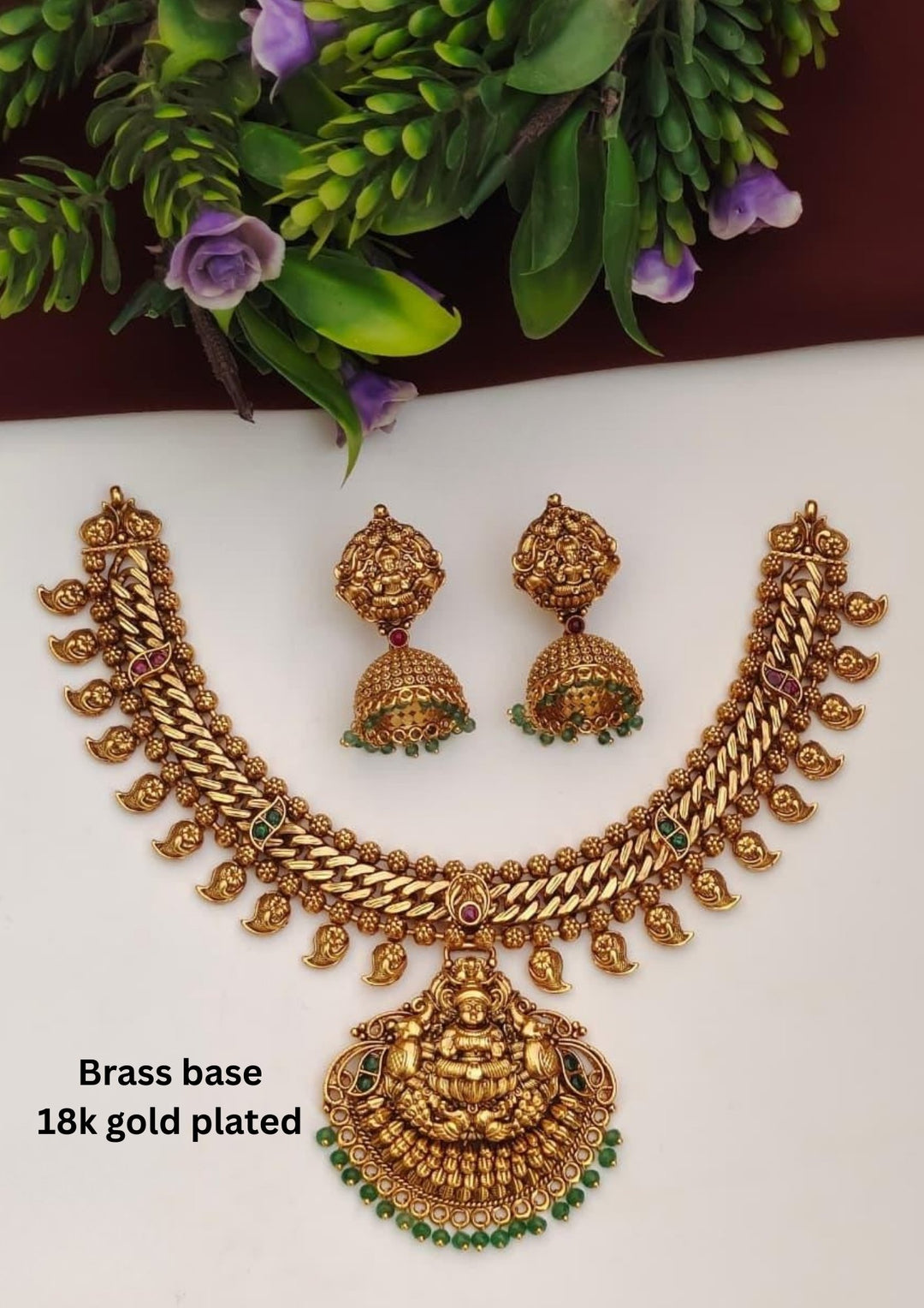 Kundan Temple Necklace with Earrings s300062