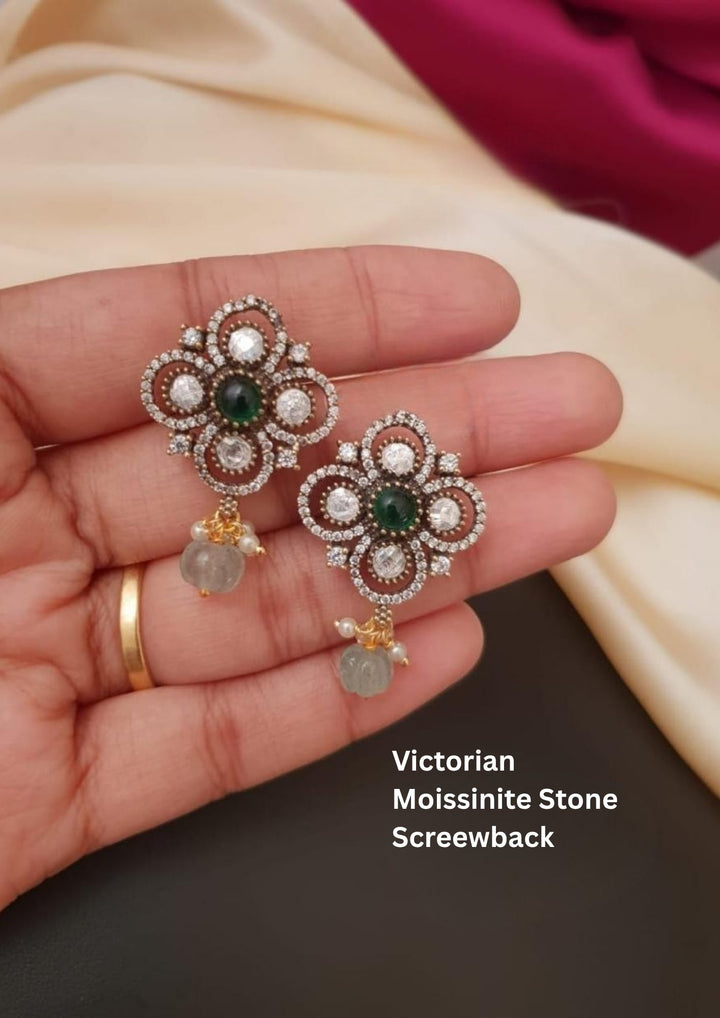 Victorian & Moissinite Stone Screwback Earrings g10699