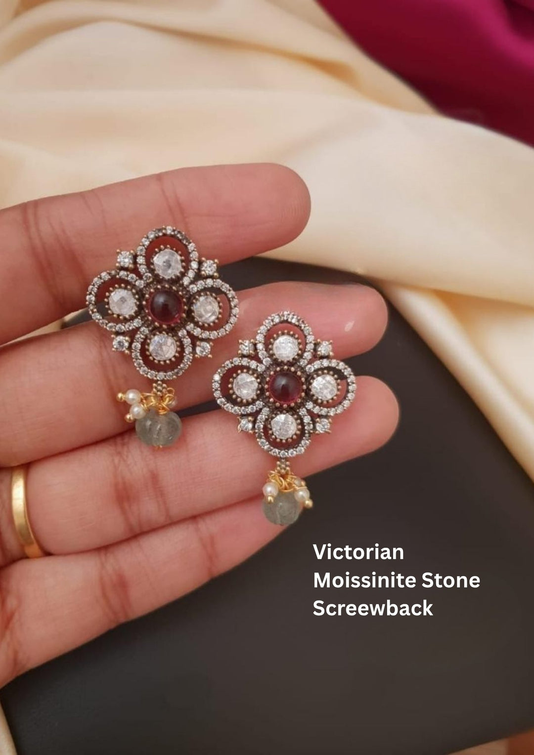 Victorian & Moissinite Stone Screwback Earrings g10699