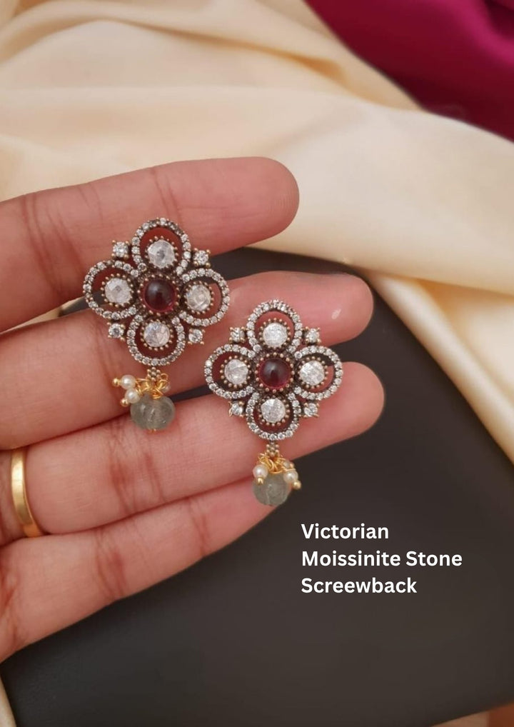 Victorian & Moissinite Stone Screwback Earrings g10699