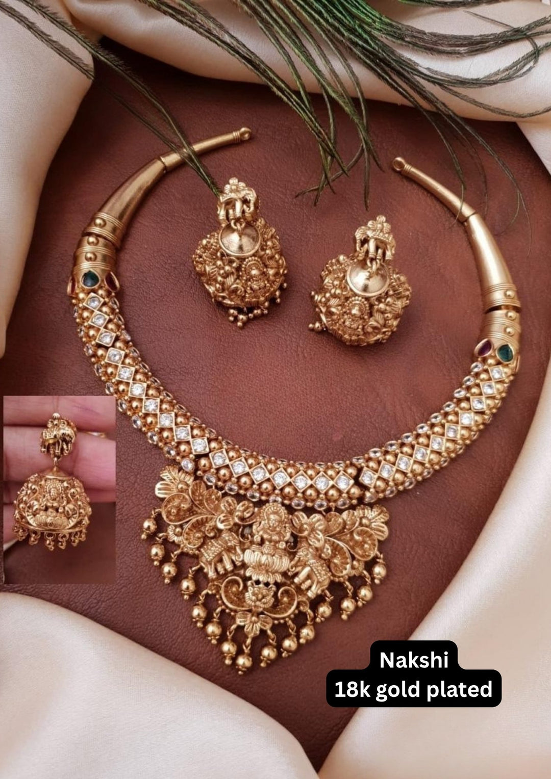 Nakshi Kundan Temple Necklace with Earrings g102499