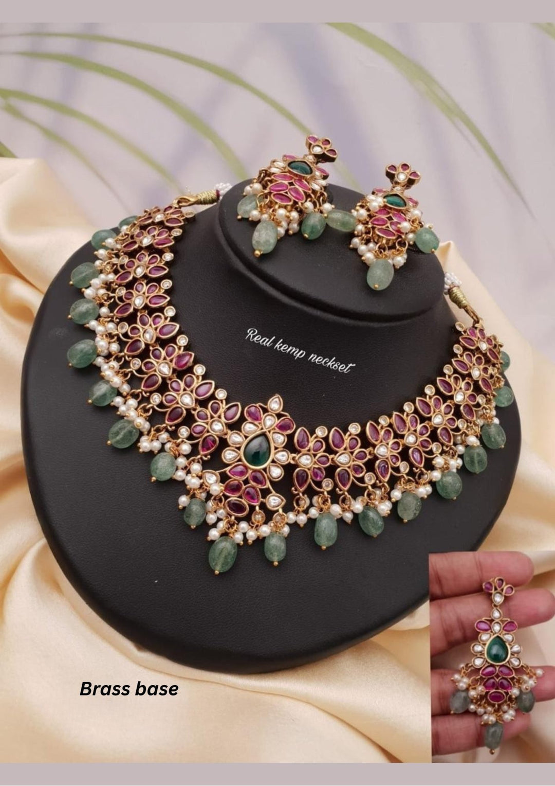 Kundan Brass Base  Necklace with Earrings g 102050
