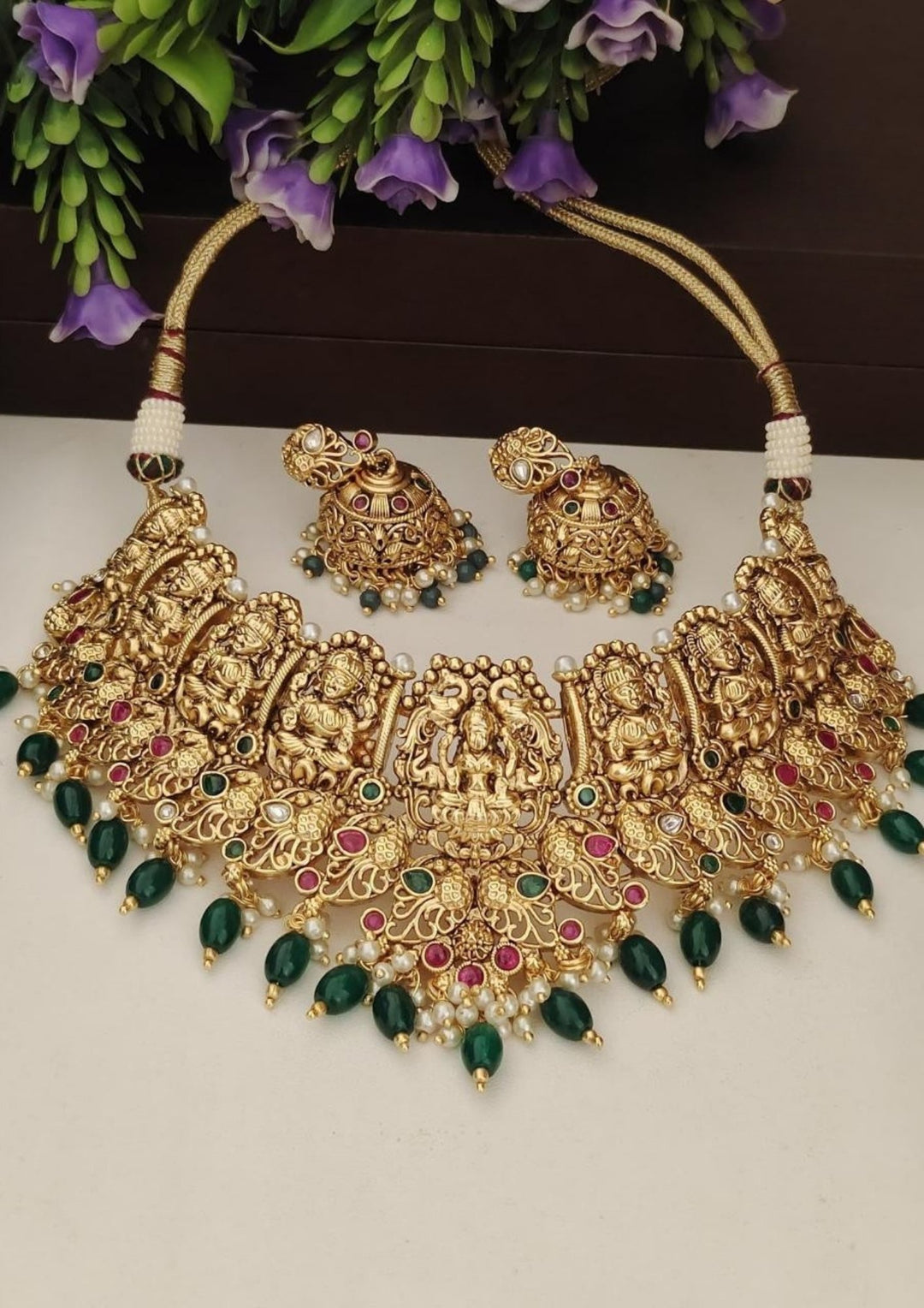Kundan Temple Necklace with Earrings s360023