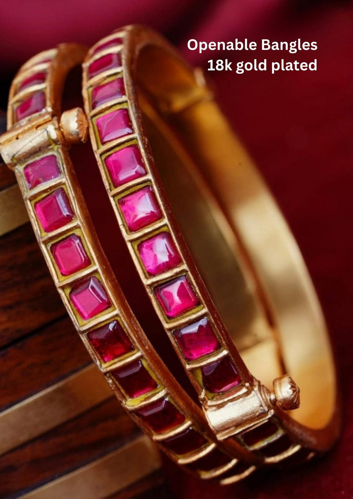 Jadau Kundan Brass Base  Openable Bangles yle400 (set of 2)