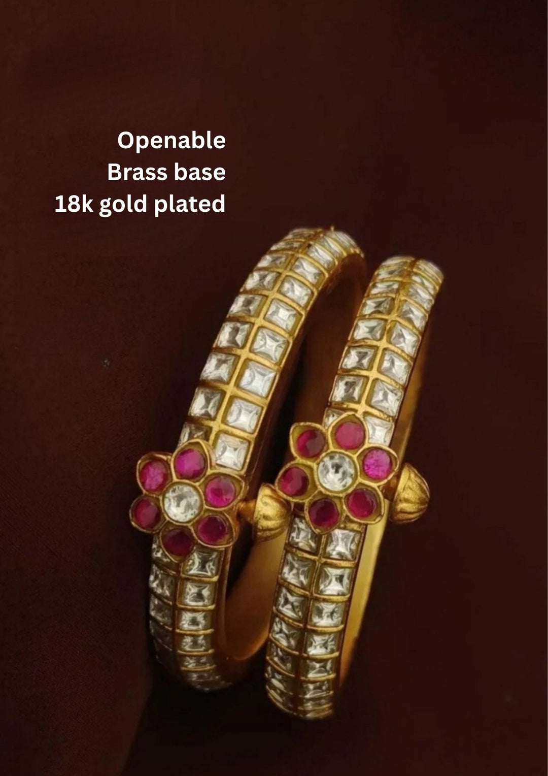 Jadau Kundan Brass Base Openable Bangles s360023 (Set of 2)
