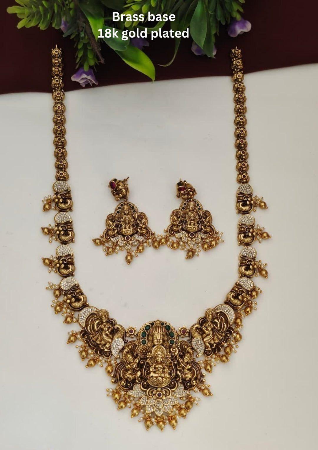 Kundan Temple Necklace with Earrings s450004