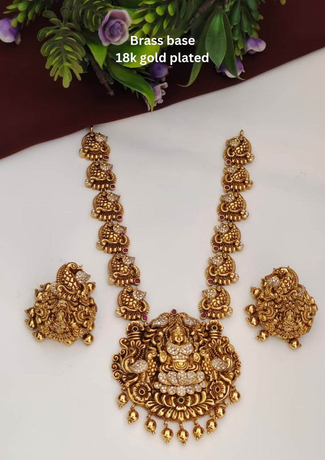 Kundan Temple Necklace with Earrings s340003