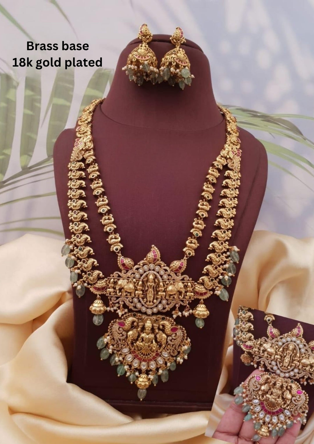 Jadau Kundan Temple Necklace with Earrings g105880