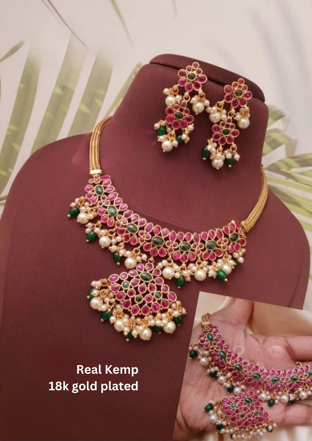 Kundan & Beads Kemp Stone Brass Base Necklace With Earrings g 101800