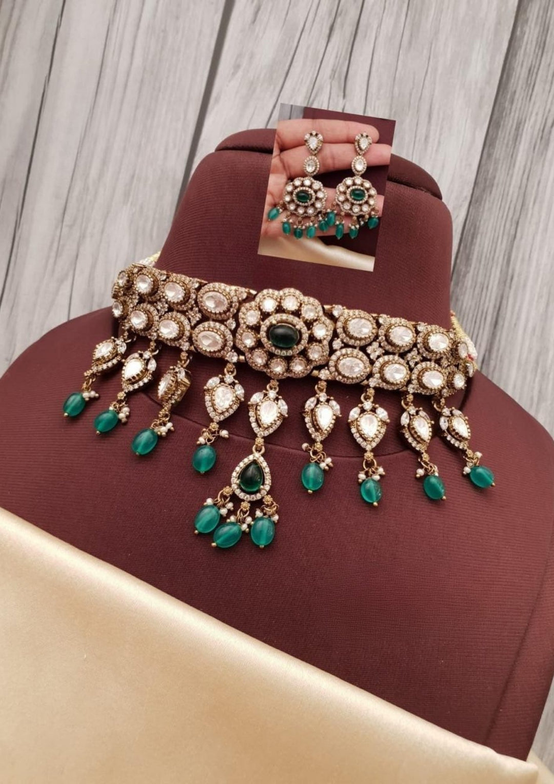 Kundan & Moissinite Stone Necklace with Earrings g104050