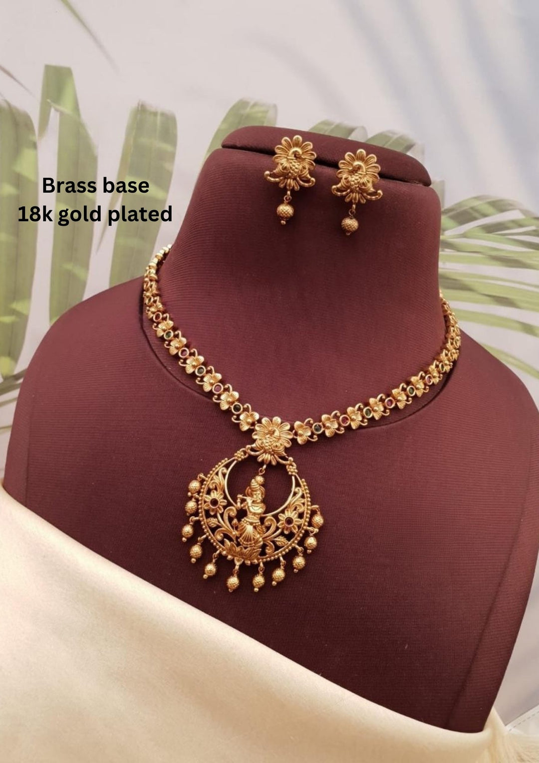 Kundan Temple Necklace with Earrings g10680