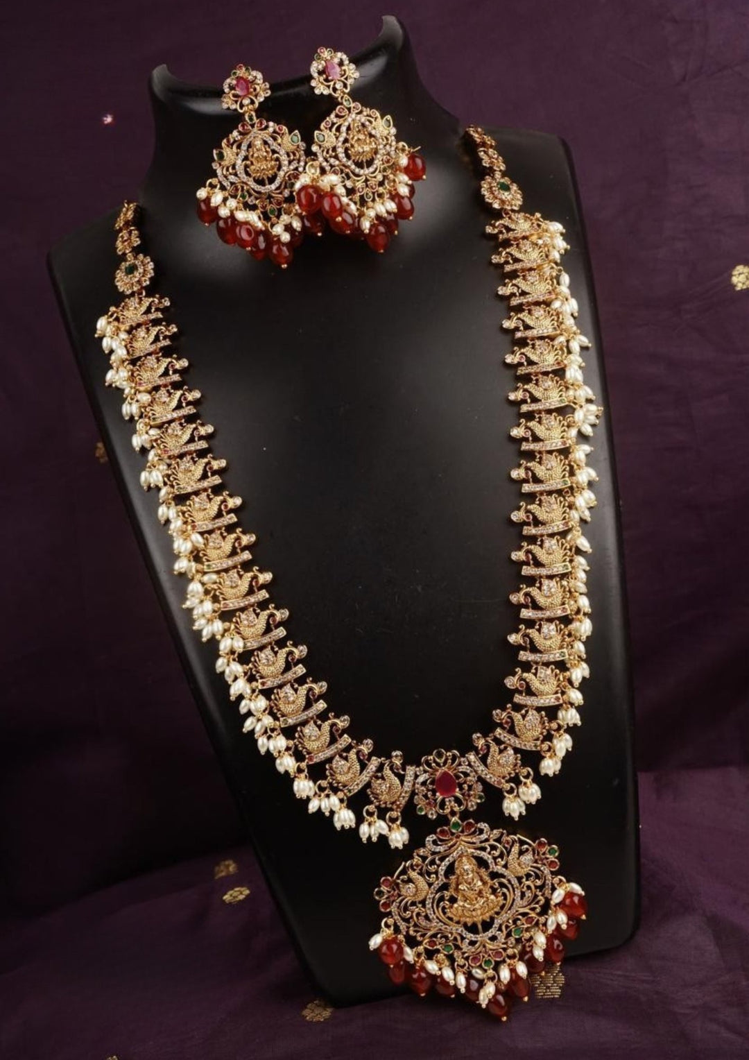 Kundan Temple Necklace With Earrings c 1020020