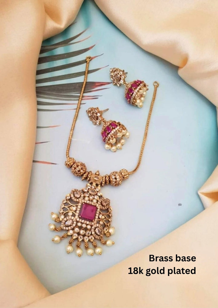 Kundan Brass Base  Mini Necklace With Earrings g 10850
