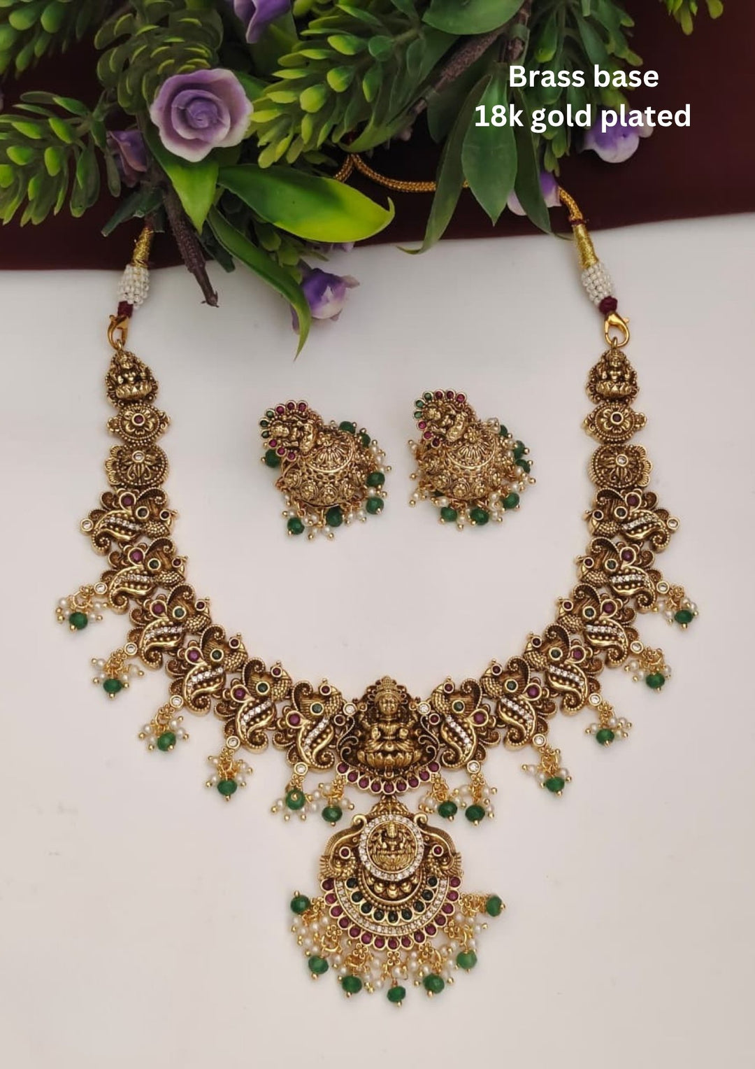 Kundan Temple Necklace with Earrings s300062