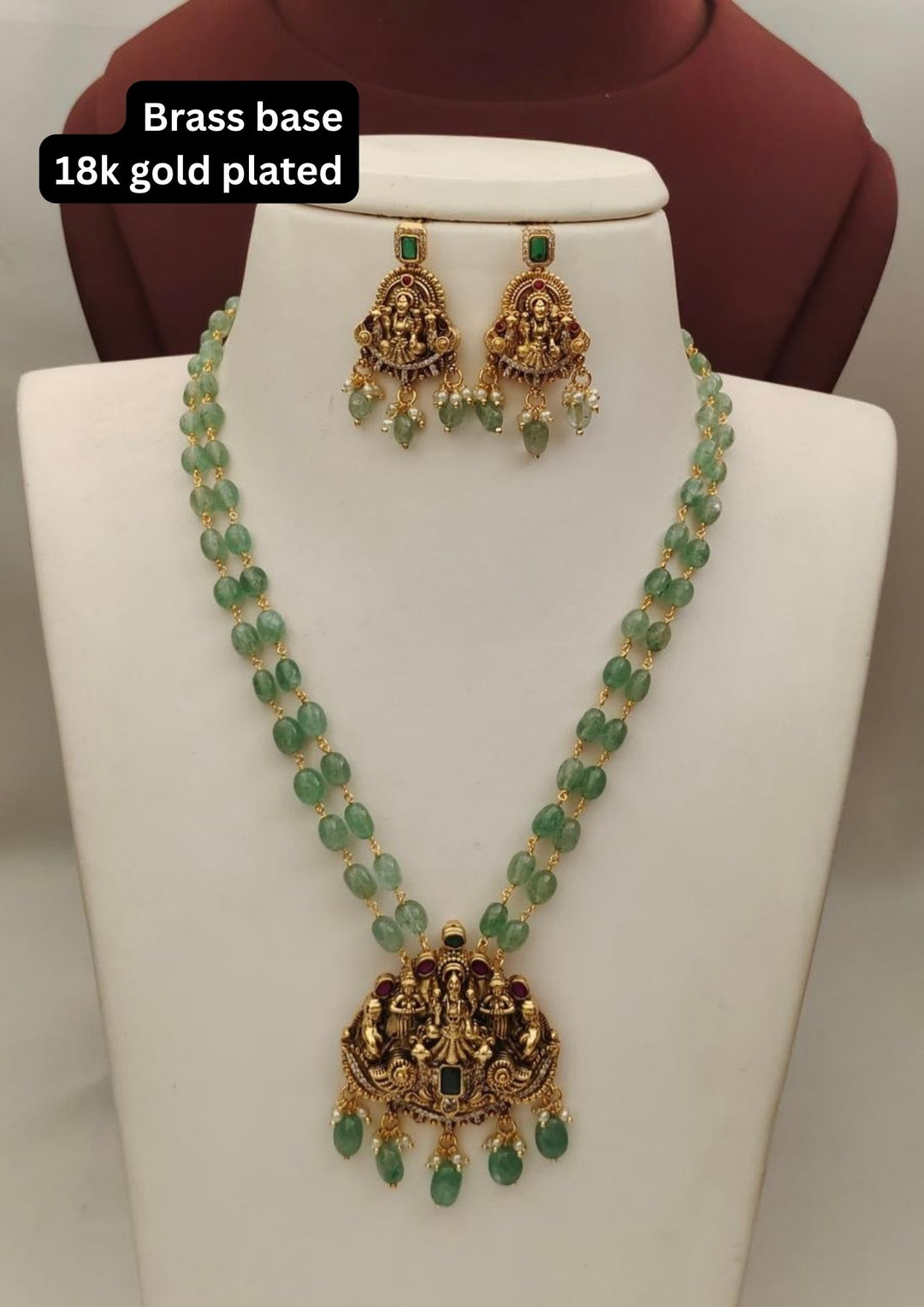 Kundan & Beads Temple Necklace with Earrings s360023