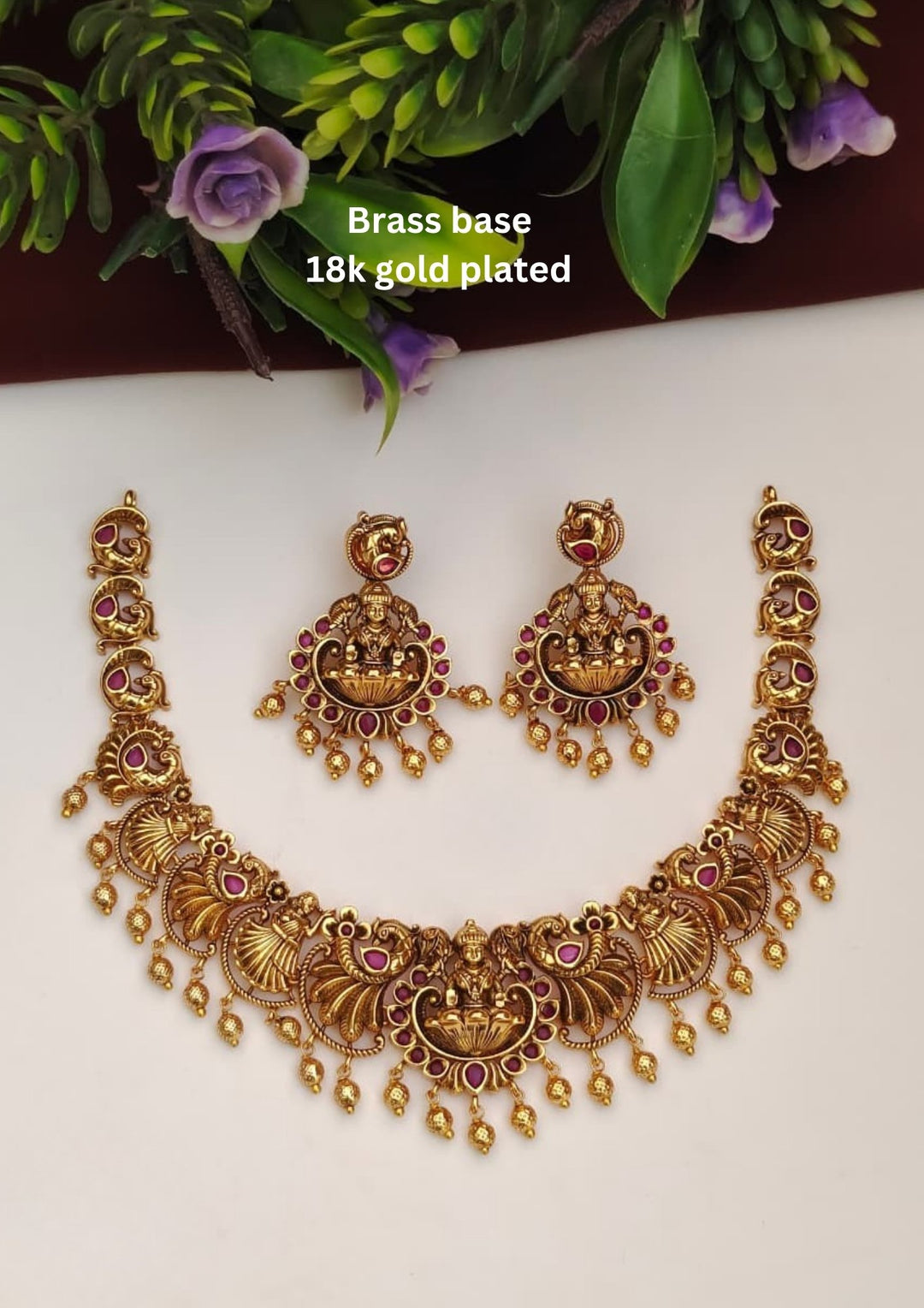 Kundan Temple Necklace with Earrings s190051