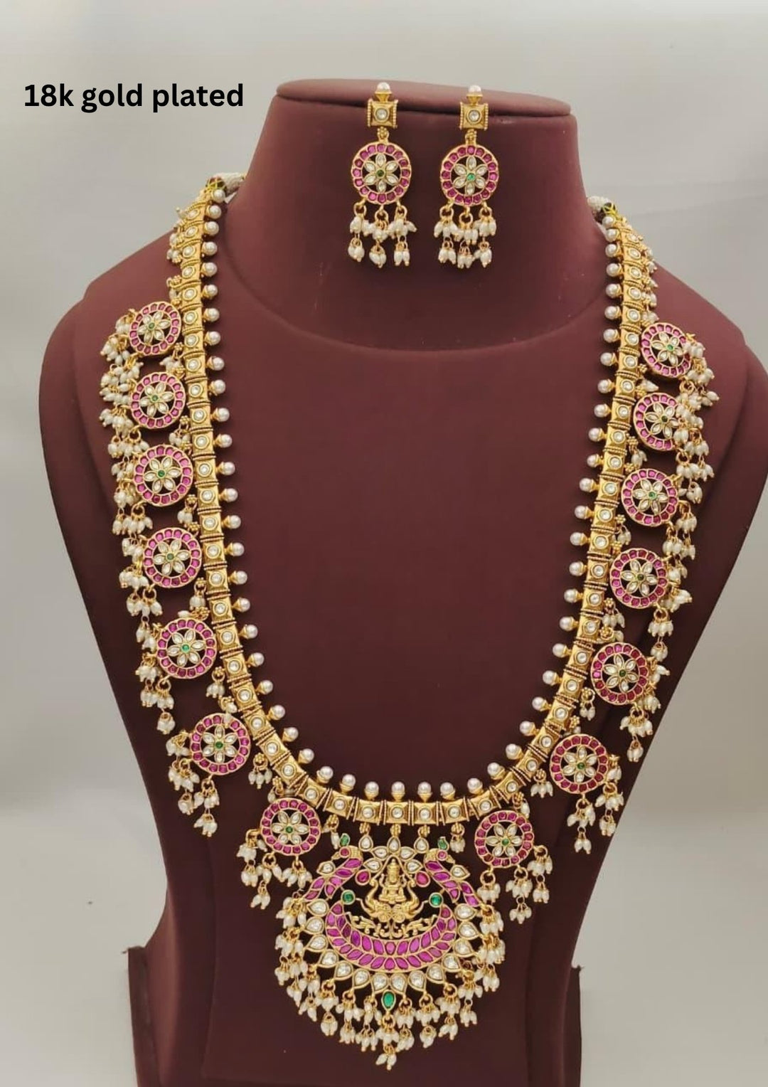 Jadau Kundan Temple Necklace with Earrings s680046