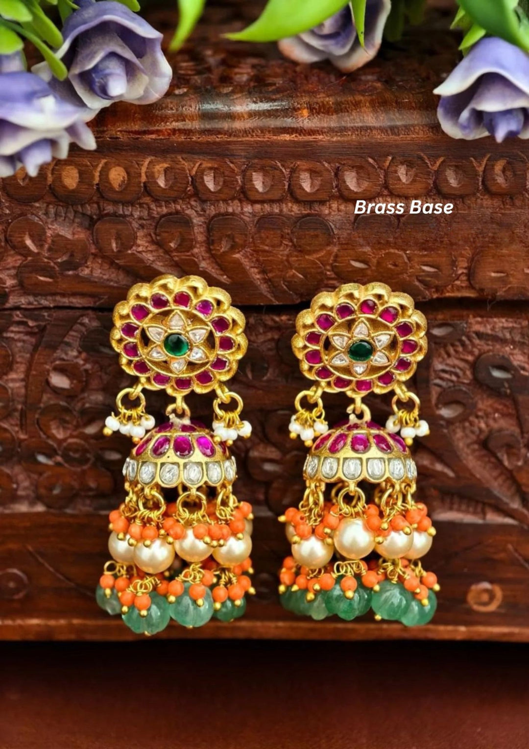 Kundan Brass Base  Jhumka s320082 (Screwback)