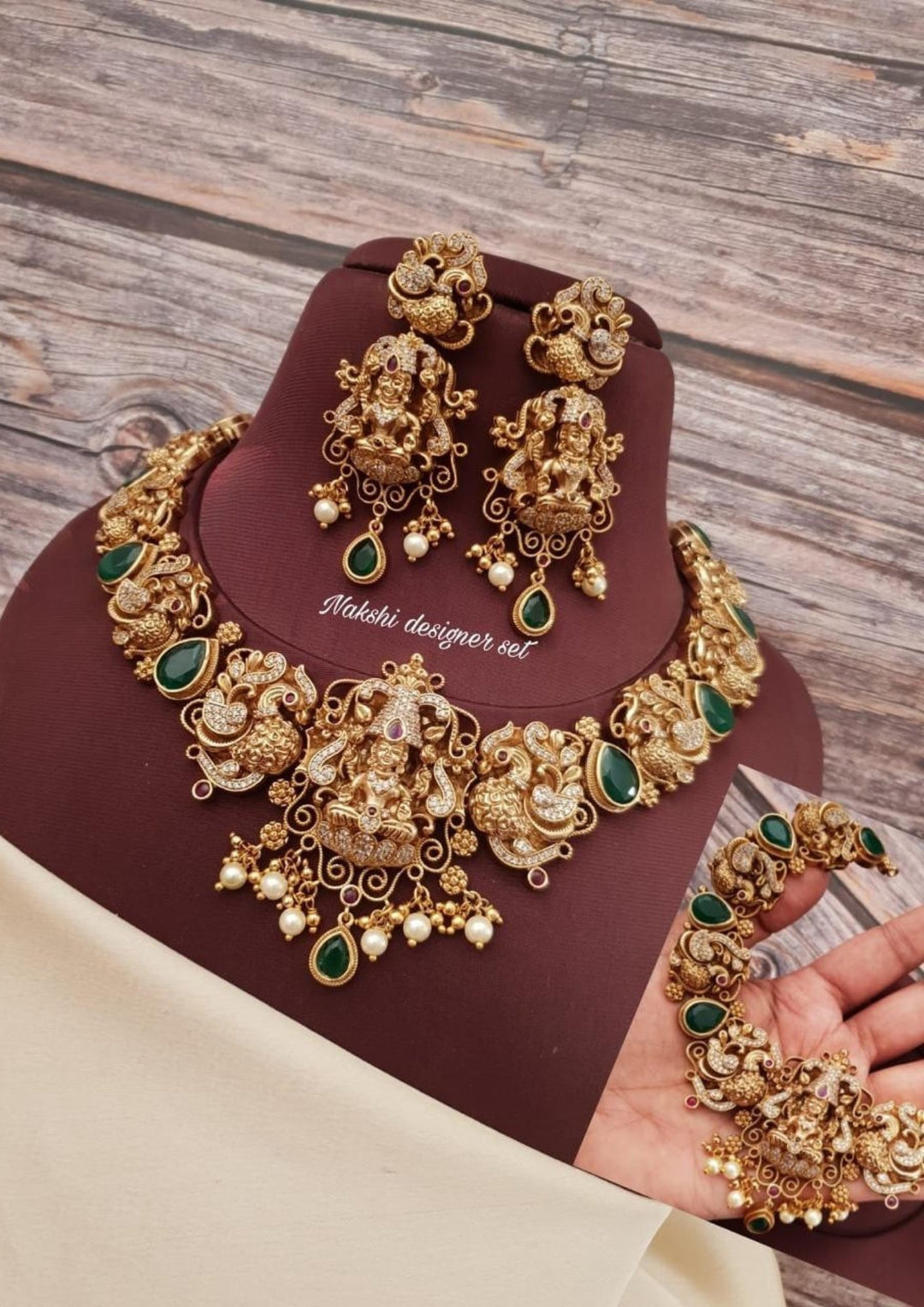 Kundan Temple Nakshi  Necklace With Earrings g104099