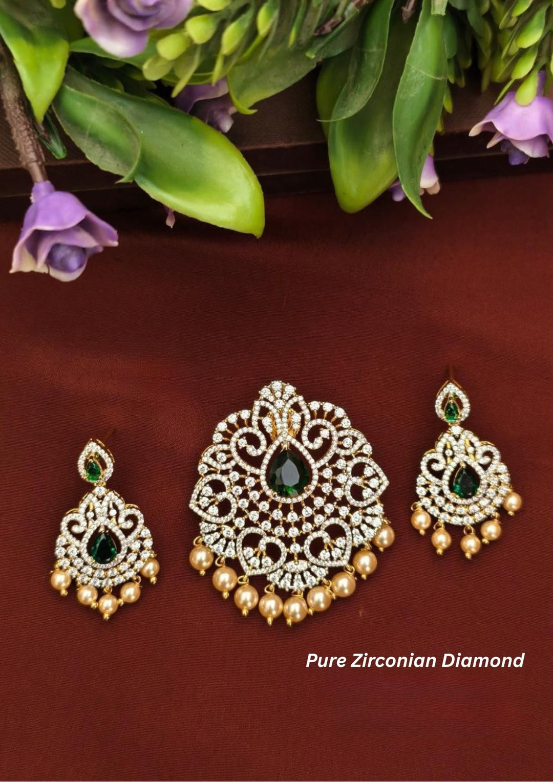 Pure Zirconian Diamond Pendant With Earrings s150021
