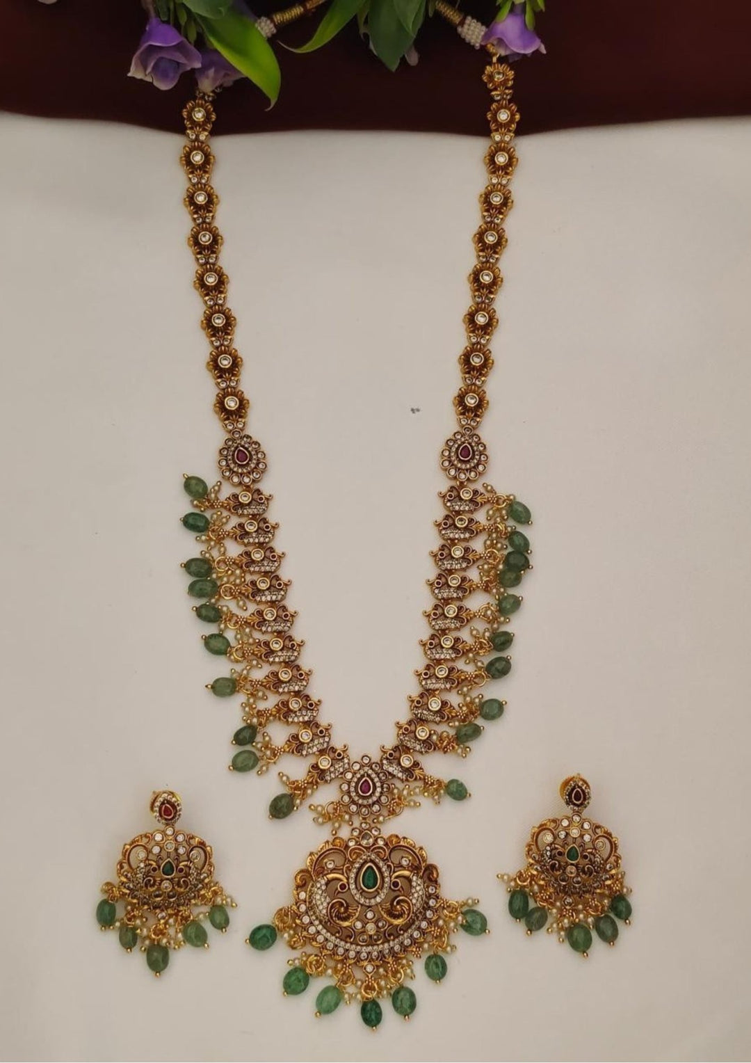 Kundan & Beads Necklace With Earrings s320082