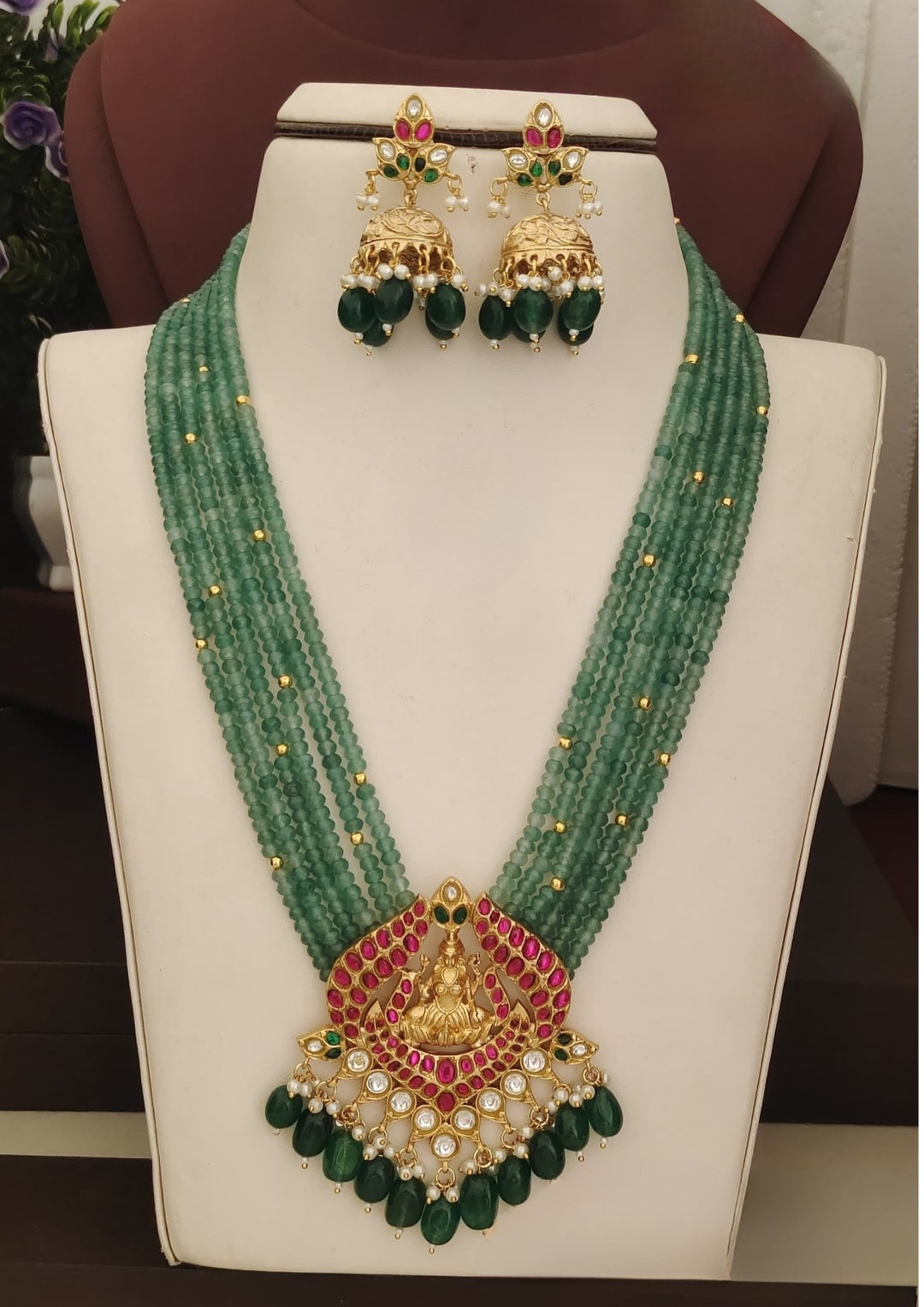Jadau Kundan Beads Temple  Necklace with Earrings s470034