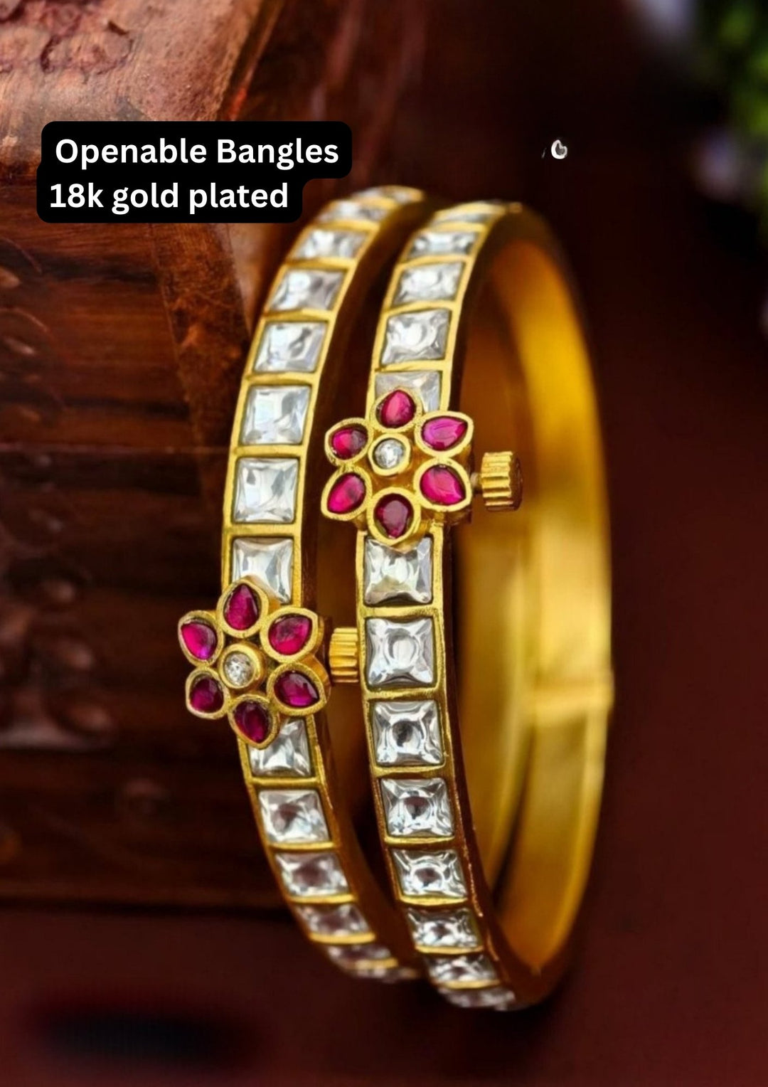 Jadau Kundan Brass Base Openable Bangles s250012 (Set of 2)