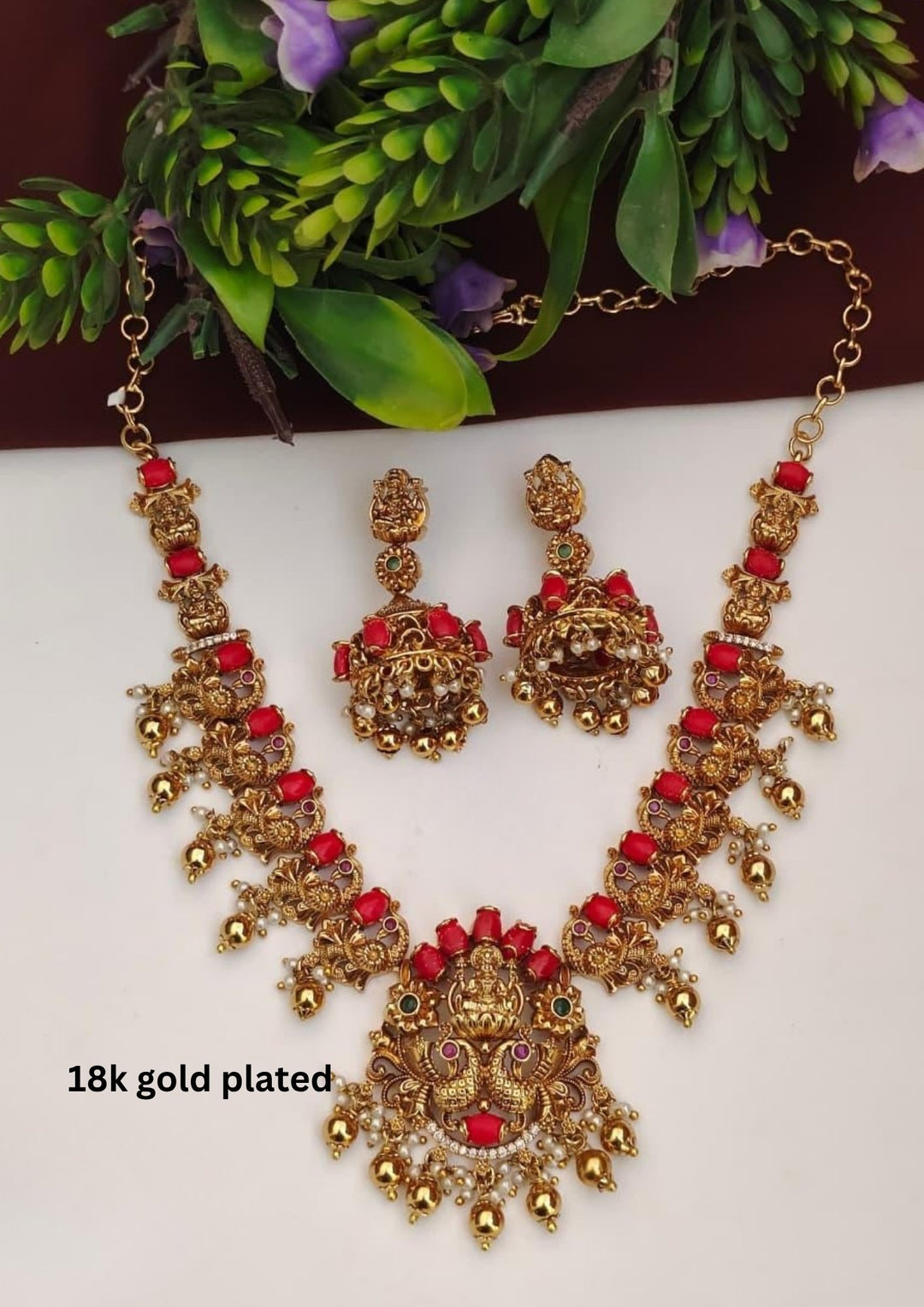 Kundan Temple Necklace with Earrings s260022