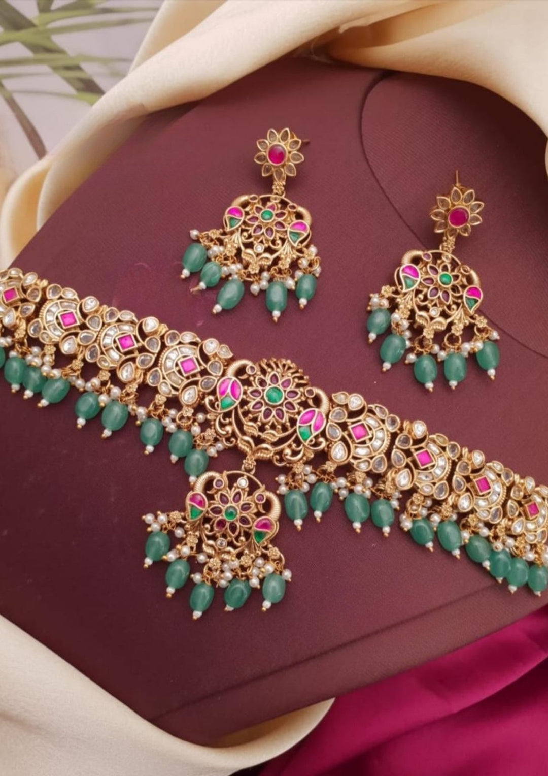Jadau kundan Necklace With earrings g 103480