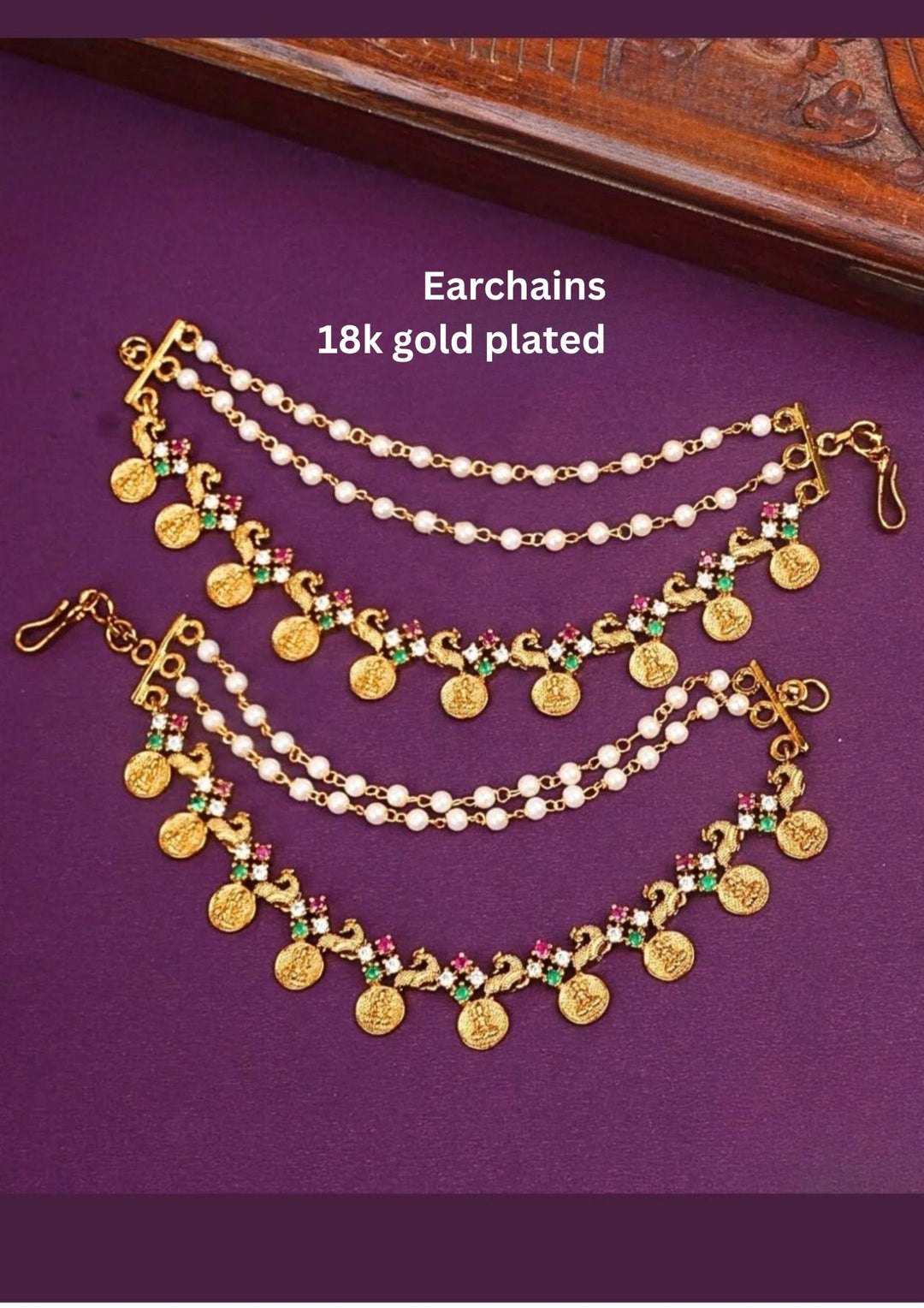 Kundan Brass Base Temple Jewelry Earchains c 105520