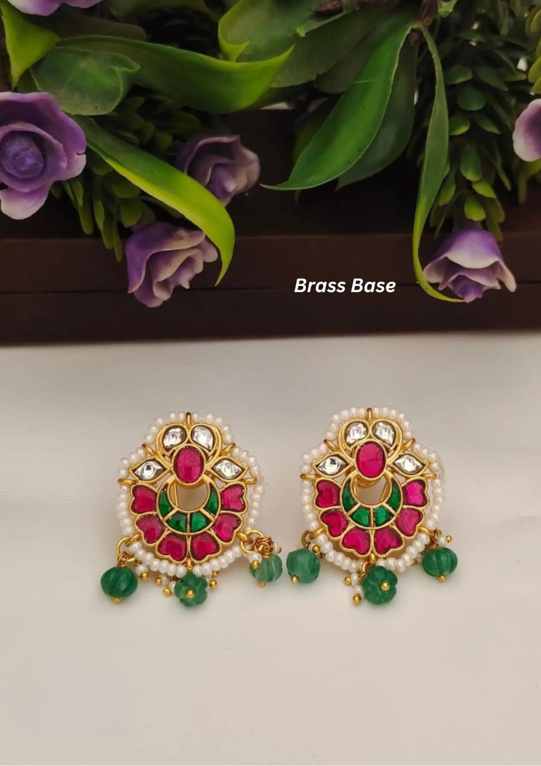 Kundan Brass Base  Earrings s13009