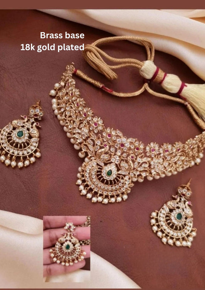 Kundan Brass Base Necklace With Earrings g101180