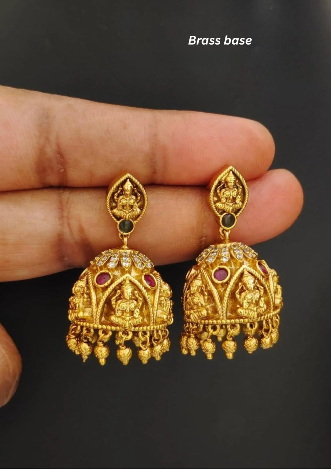 Kundan Brass Base Temple Earrings s75005