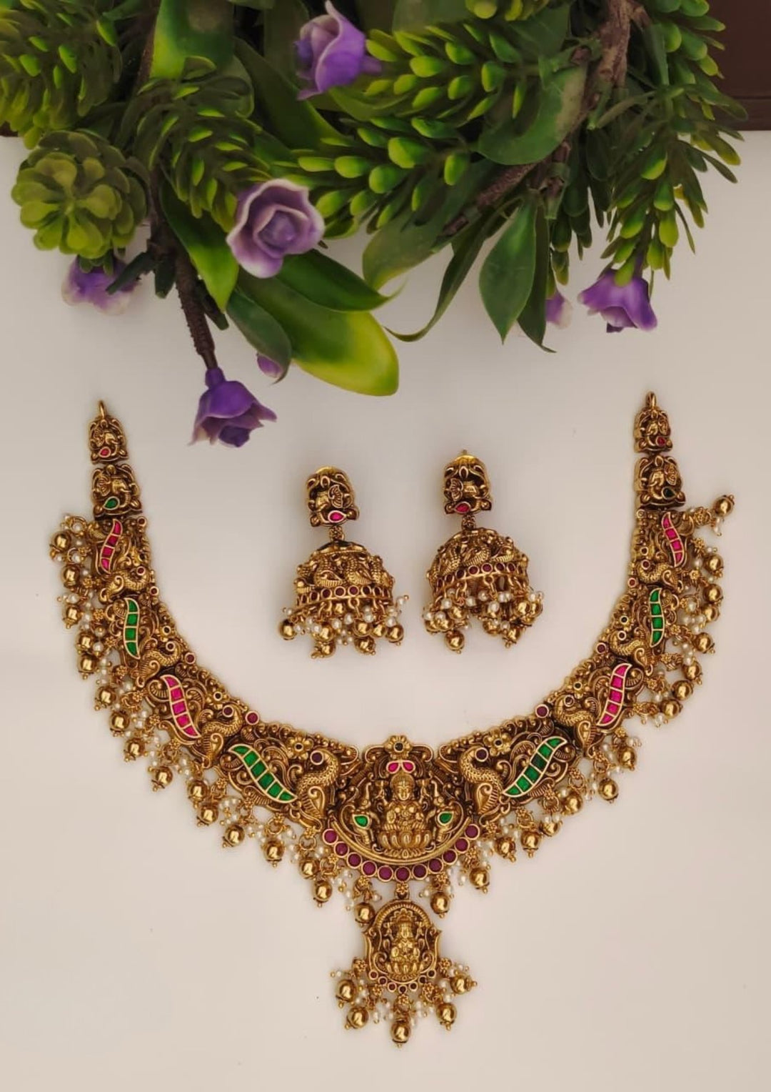 Kundan Temple Necklace With Earrings s480044