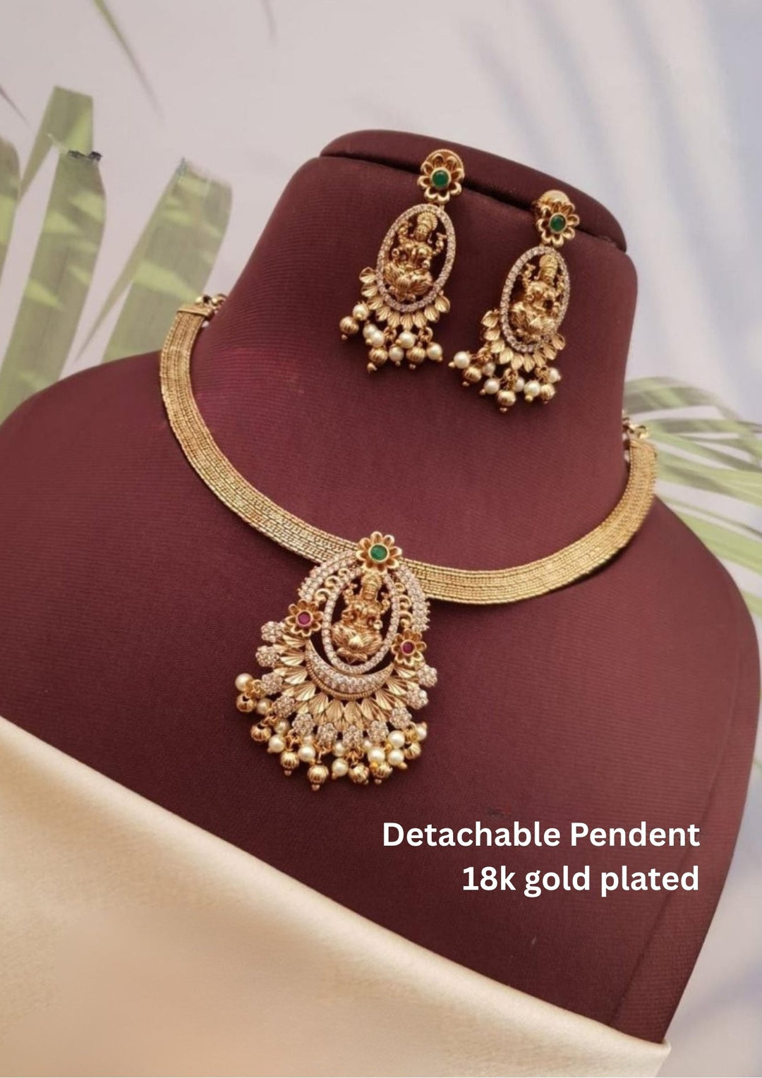 Kundan Temple Brass Base Detachable Pendant with Earrings g 10950