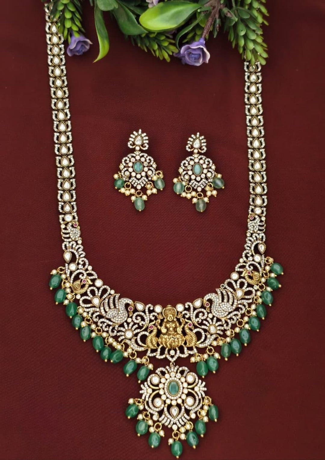 Pure Zirconian Diamond Temple Necklace  With Earrings s480044