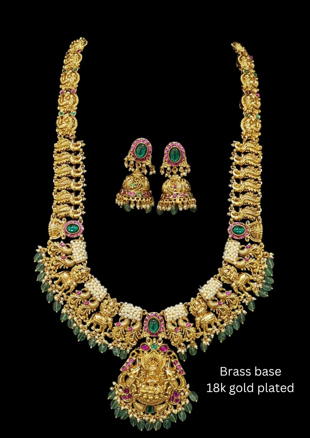 Kundan Temple Necklace with Earrings s900068