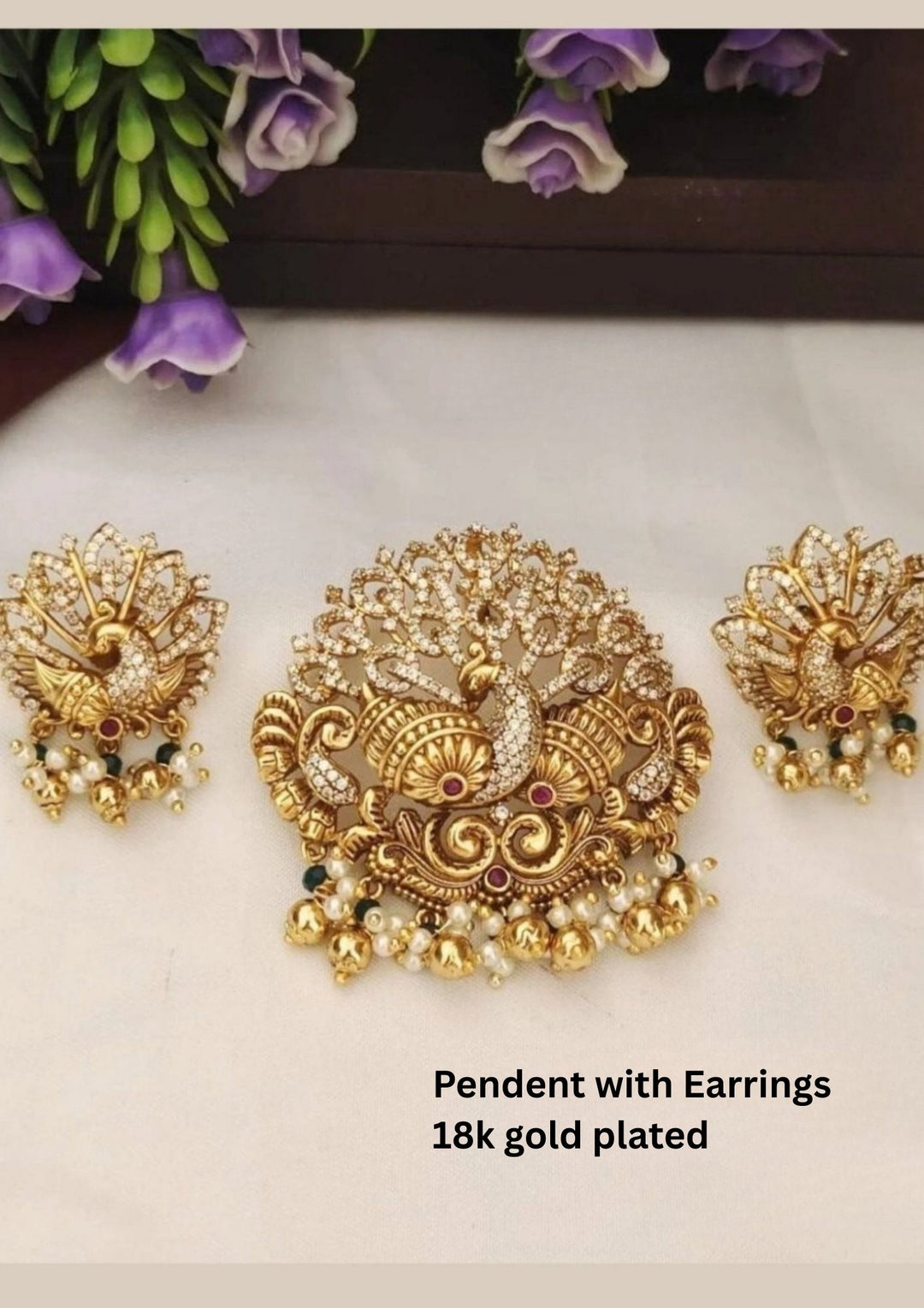 Kundan Brass Base Pendant With Earrings s 170531