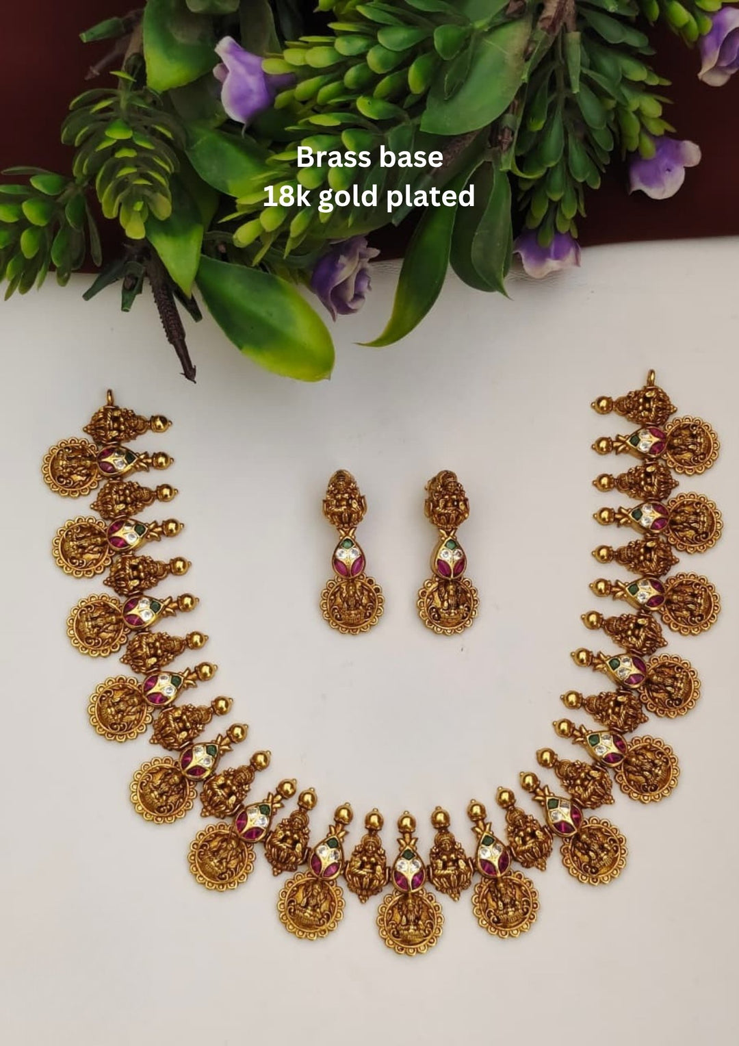 Kundan Temple Necklace with Earrings s210071