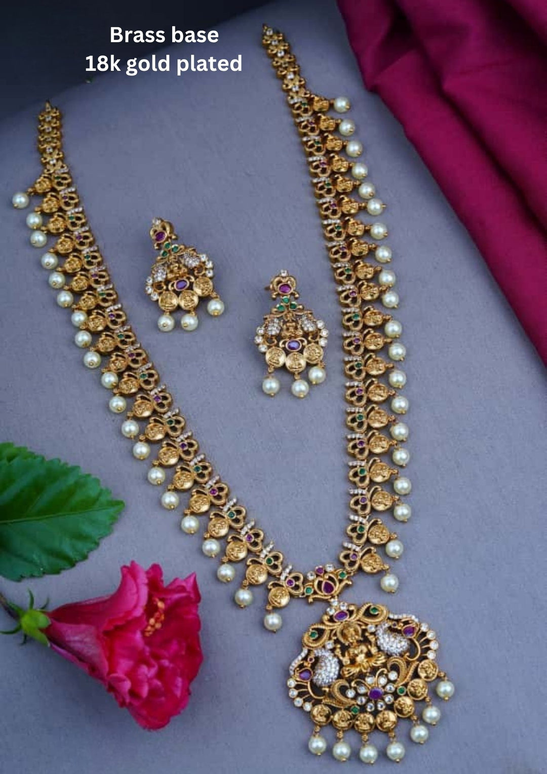Kundan Temple Necklace with Earrings c1016020