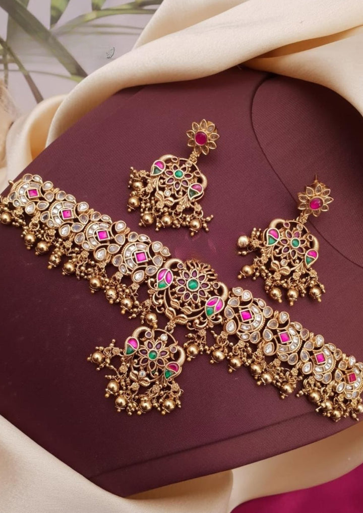 Jadau kundan Necklace With earrings g 103480
