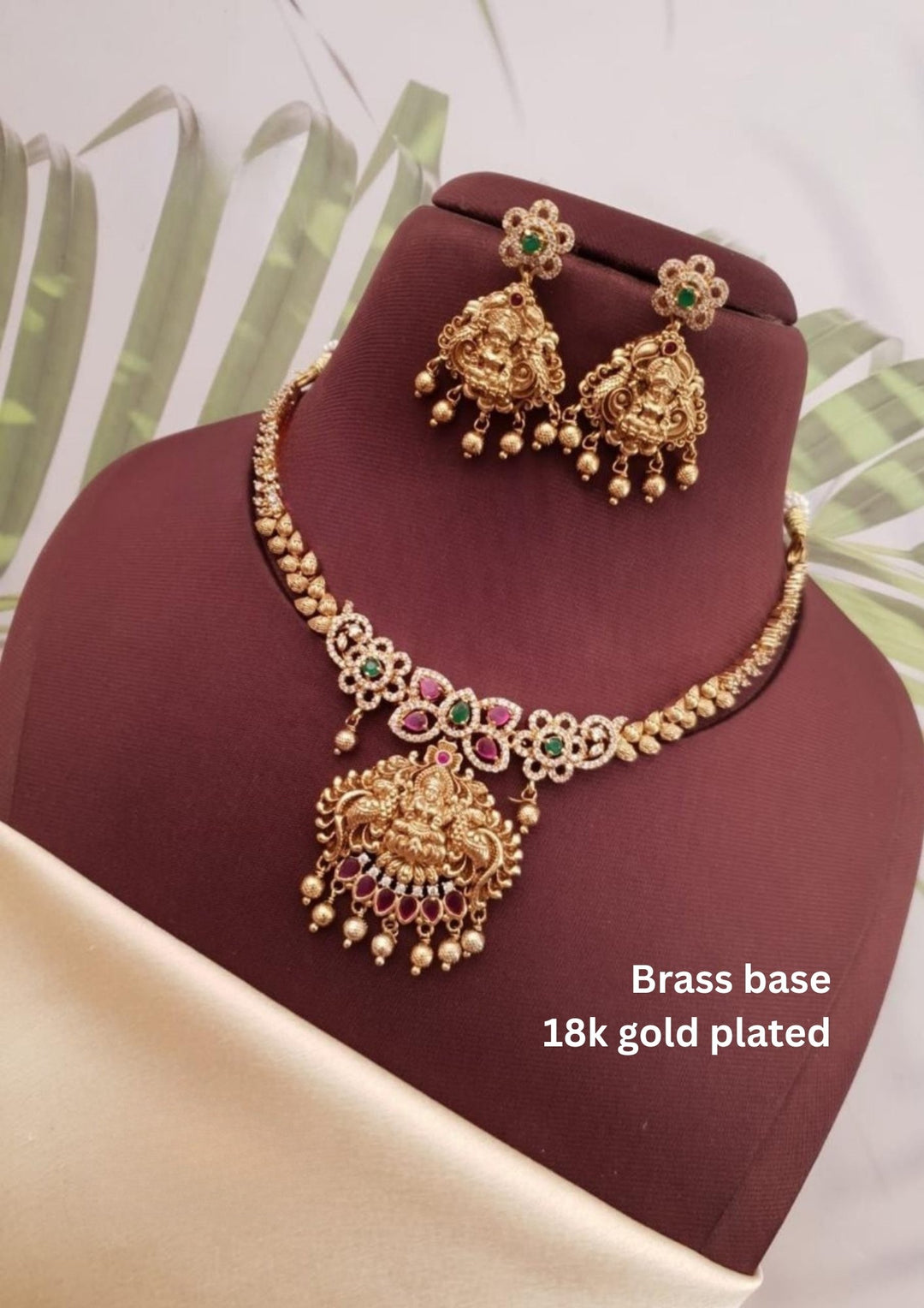 Kundan Temple  Brass Base Necklace with Earrings g 10999