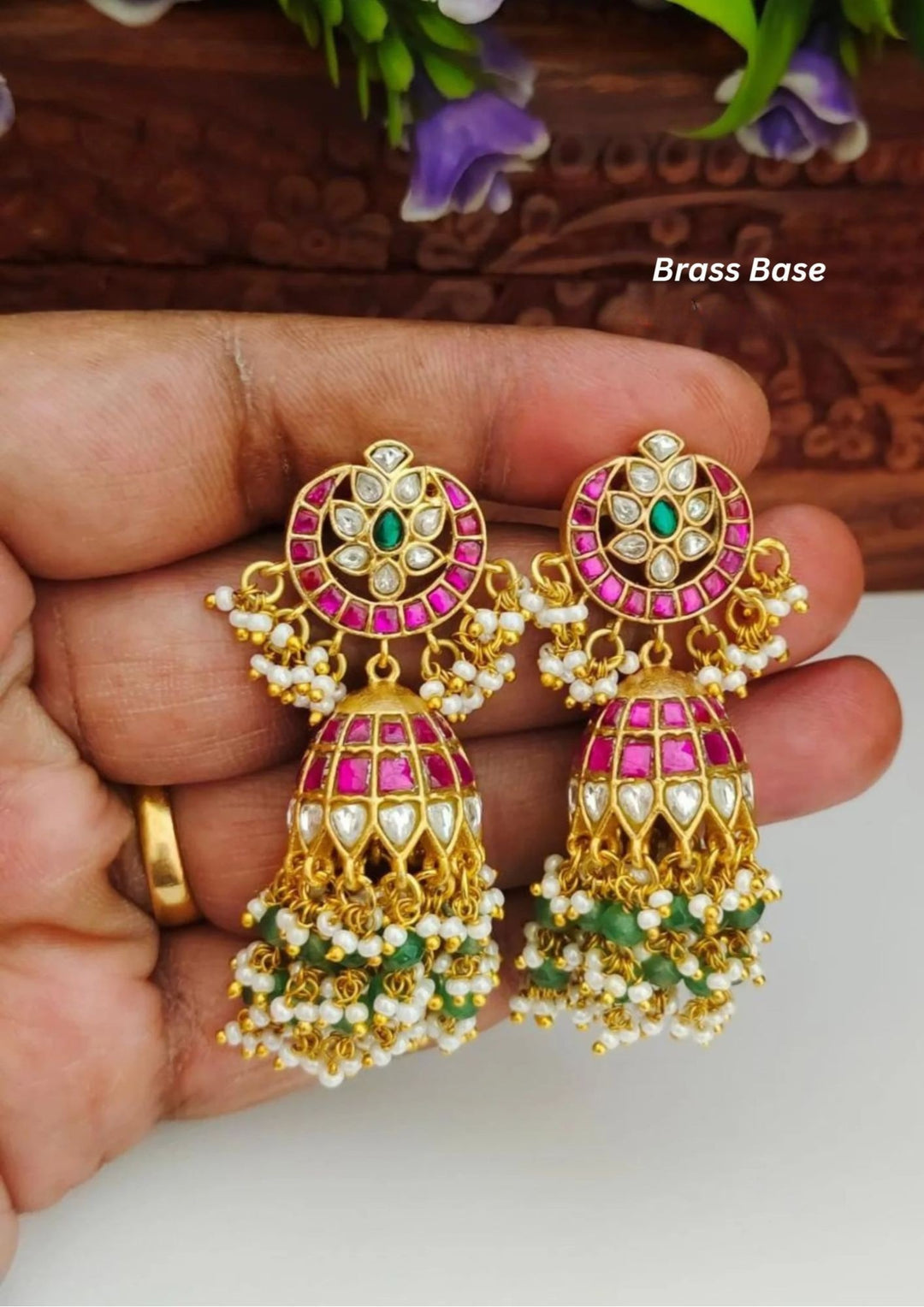 Kundan Brass Base Earrings s370033 (Screwback)