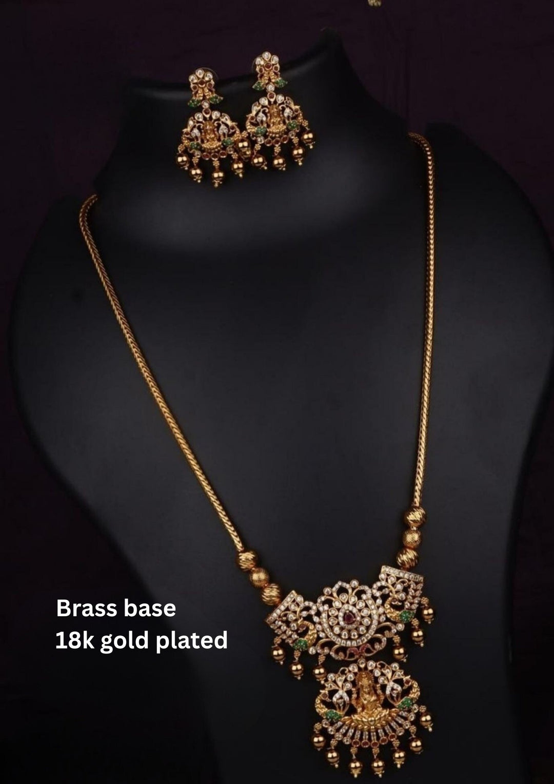 Kundan Brass Base  Temple Necklace With Earrings c108020