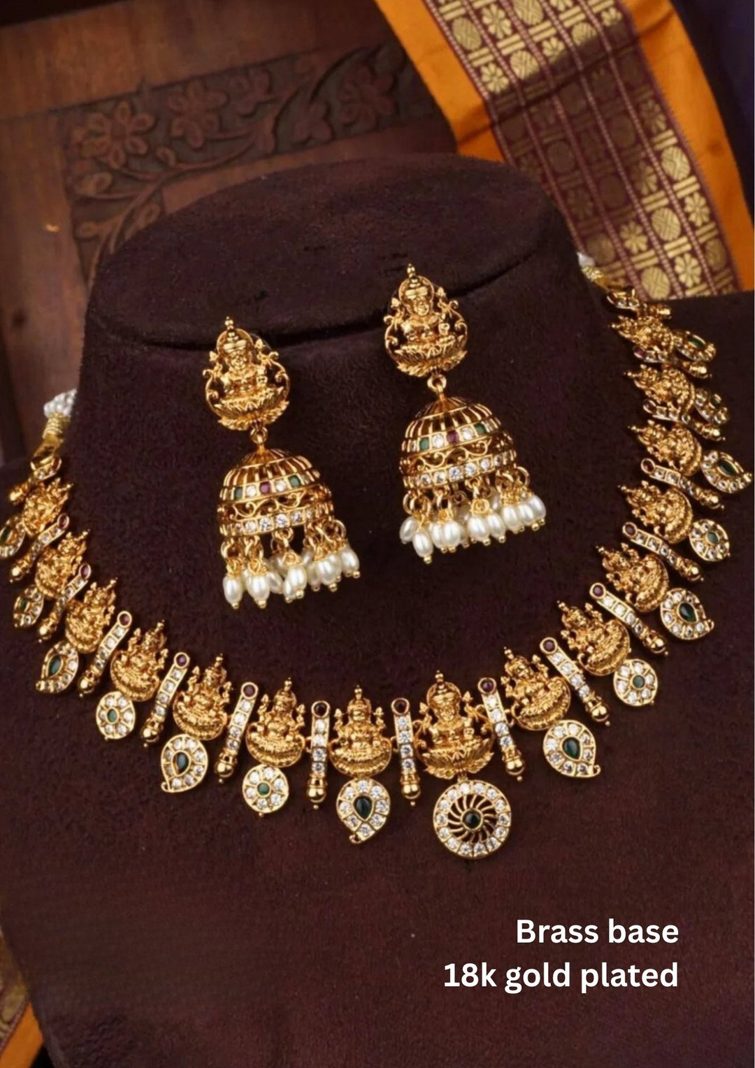 Kundan Brass Temple Necklace With Earrings c1012020