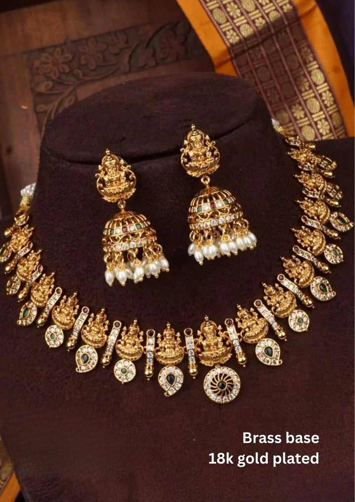 Kundan Brass Temple Necklace With Earrings c1012020