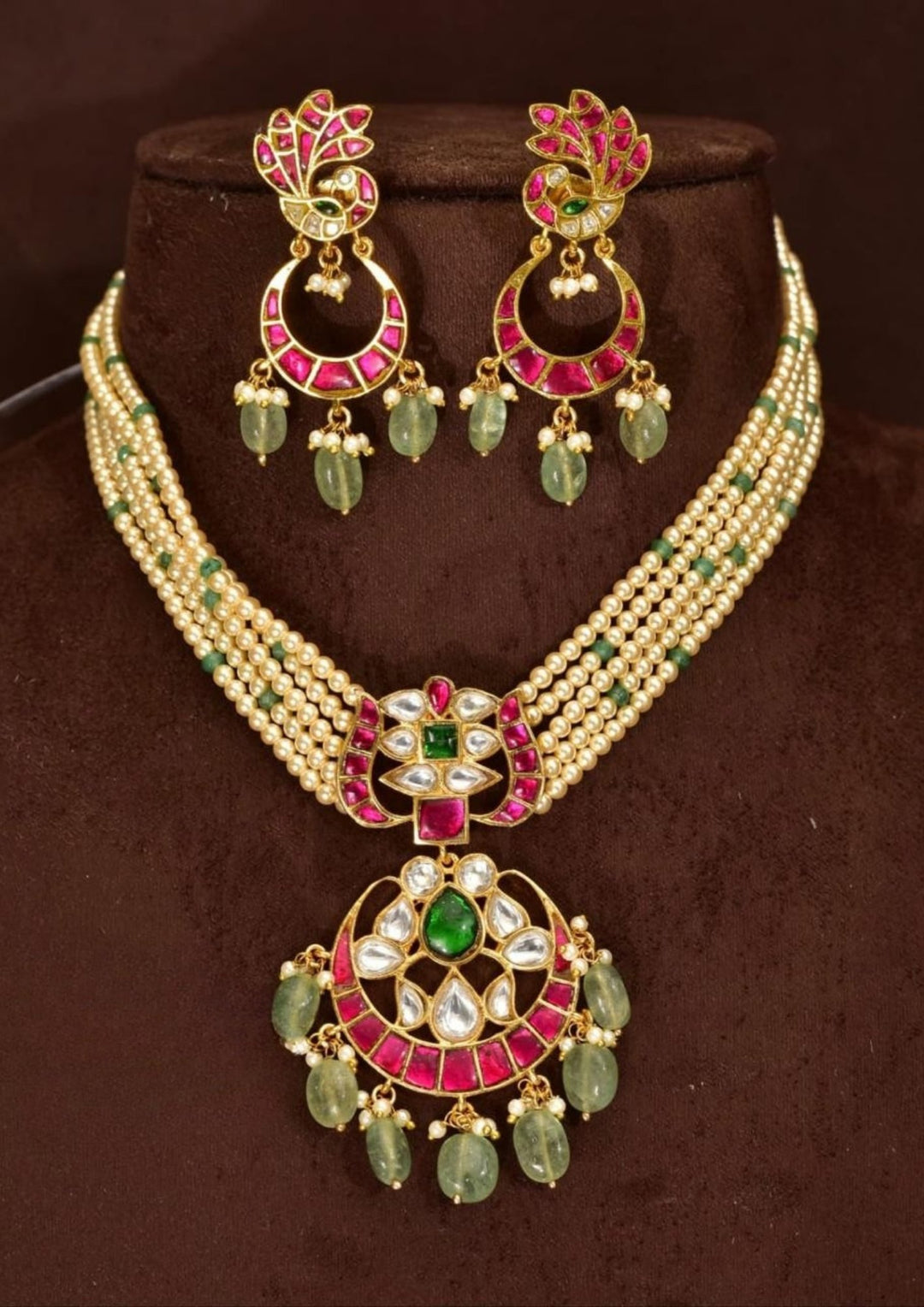 Jadau Kundan & Beads Necklace with Earrings yle575
