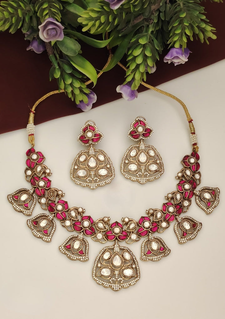Kundan Stones Necklace with Earrings s700066