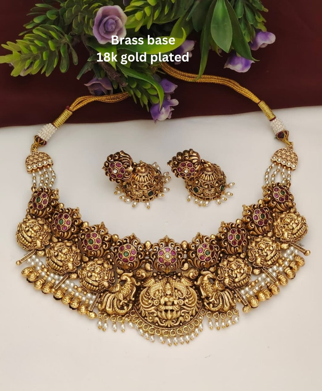 Kundan Temple Necklace with Earrings s460024